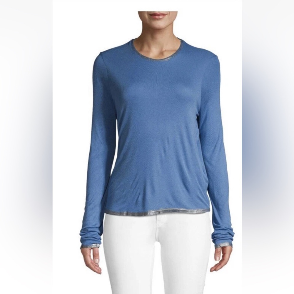 NWT ZADIG & VOLTAIRE Willy Metallic Scoop-neck Modal Top Blue sz M